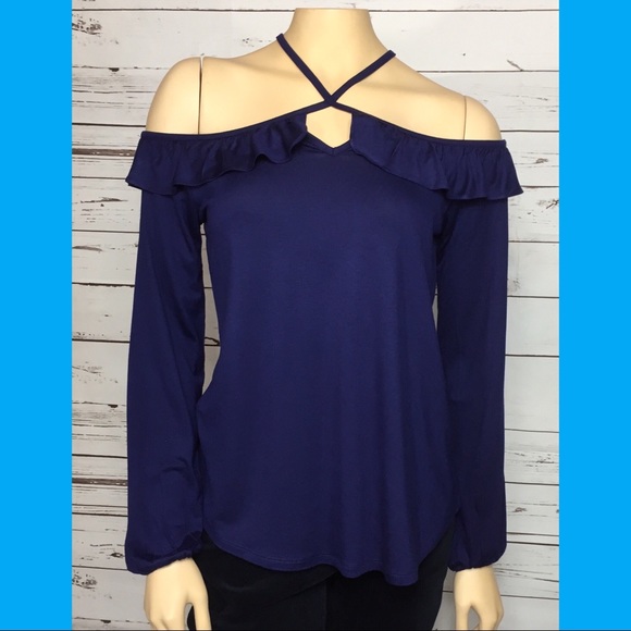 Cable & Gauge Tops - Cable & Gauge Blue Off Shoulder Top Stretch NEW